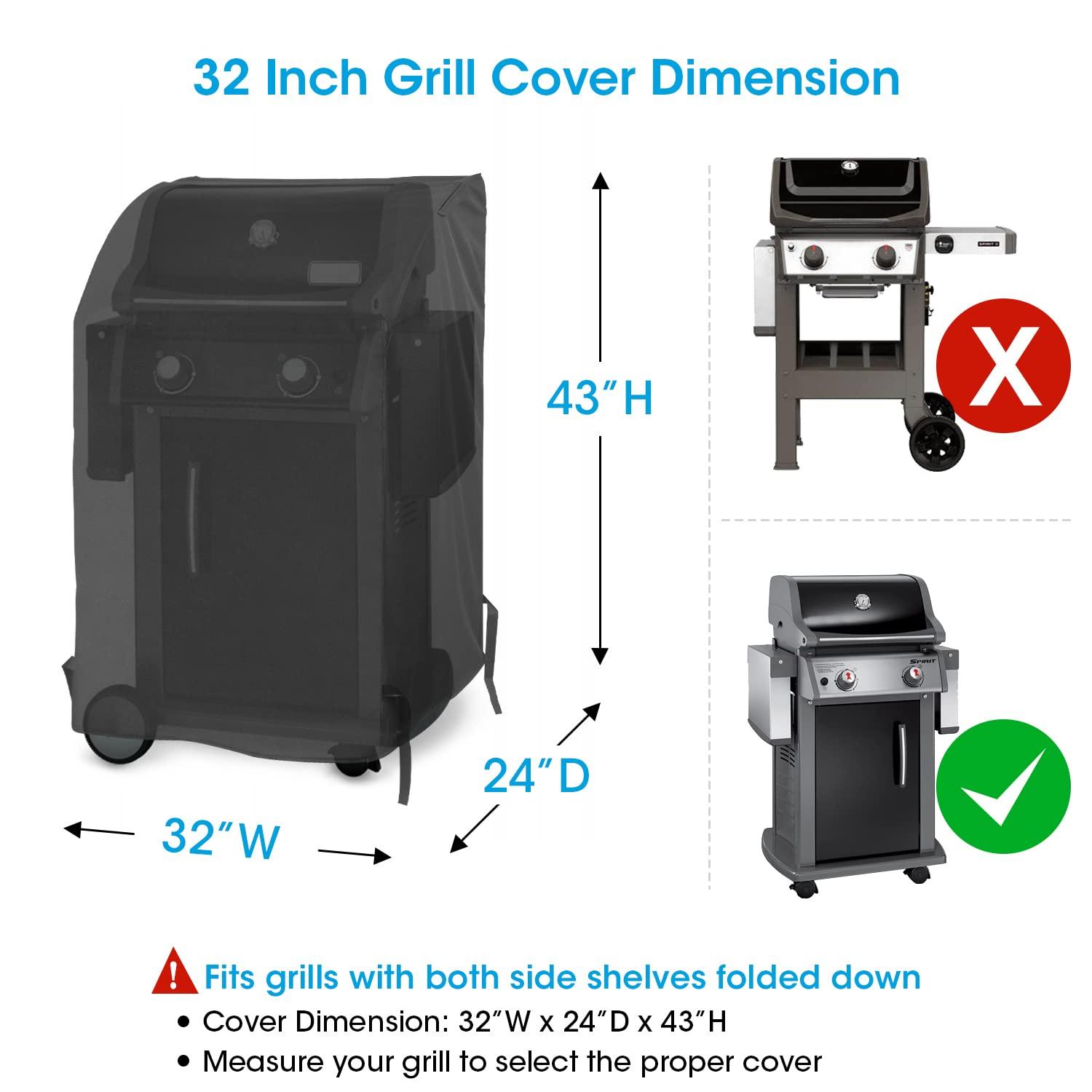 Unicook 2 Burner Grill Cover 32 Inch, Heavy Duty Waterproof Small BBQ Cover, Fade Resistant Gas Grill Cover, Fit Grills with Both Side Tables Down for Weber Char-Broil Nexgrill KitchenAid and More - CookCave