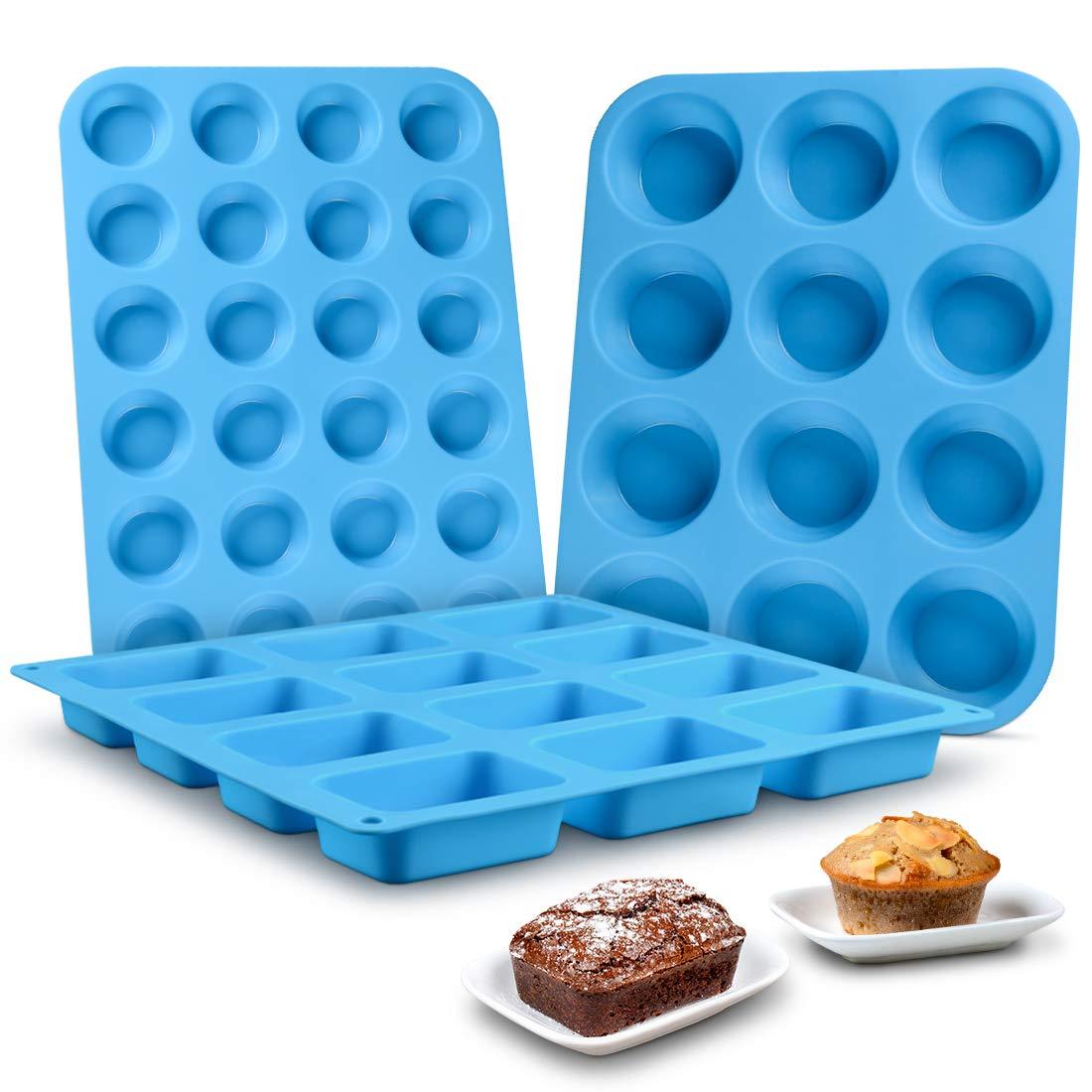 CAKETIME Silicone Muffin Pan - Cupcake Pan, Mini Loaf Pan Silicone Baking Molds Food Grade BPA Free 3-Pack - CookCave