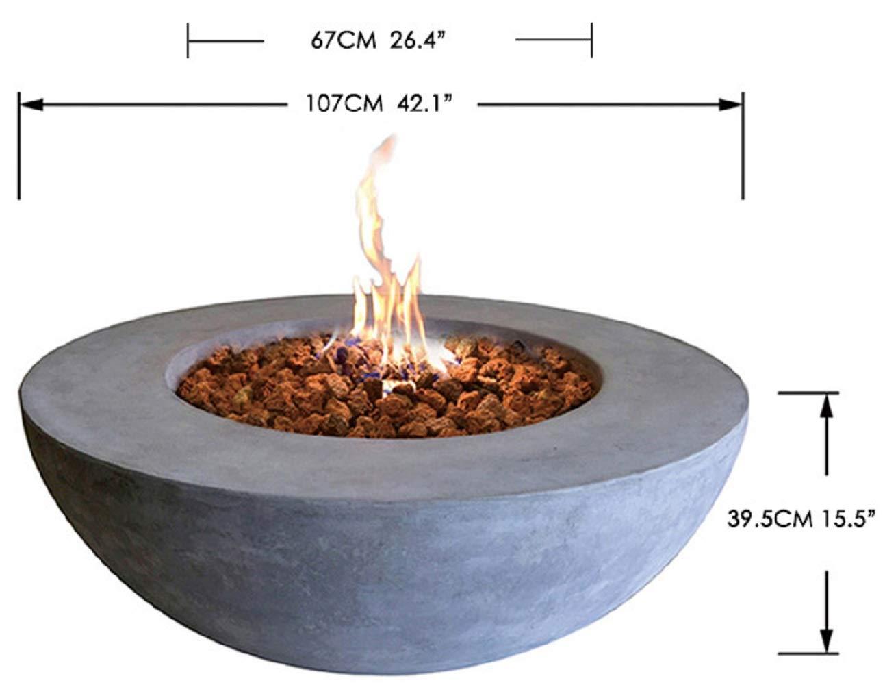 Elementi Lunar Bowl Outdoor Fire Pit Table 42 Inches Round Firepit Concrete Patio Heater Electronic Ignition Backyard Fireplace Cover Lava Rock Included, Liquid Propane - CookCave