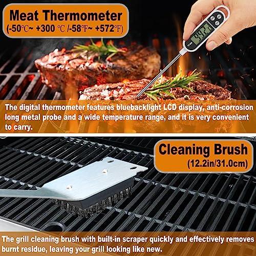 POLIGO 26PC Exclusive BBQ Grill Accessories in Aluminum Case for Birthday Christmas Grilling Gifts - Premium Grill Utensils Set with Barbecue Claws, Meat Injector, Thermometer for Smoker, Camping - CookCave