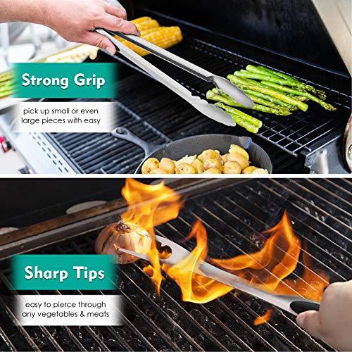 HaSteeL Grilling Utensil Set 18in, Stainless Steel BBQ Accessories Tools with Bag for Outdoor Cooking Camping, Heavy Duty Grill Spatula, Tong, Meat Fork, Basting Brush, Cleaning Brush, Man’s Gift - CookCave