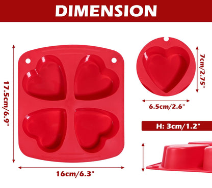 Webake Silicone Heart Mold Heart Shaped Small Cake Pans Muffin Cupcake Mold Tray for Valentine Day Baking, Jelly Pudding Jello Soap Bath Bombs 4 Cavity, 2 Pack - CookCave