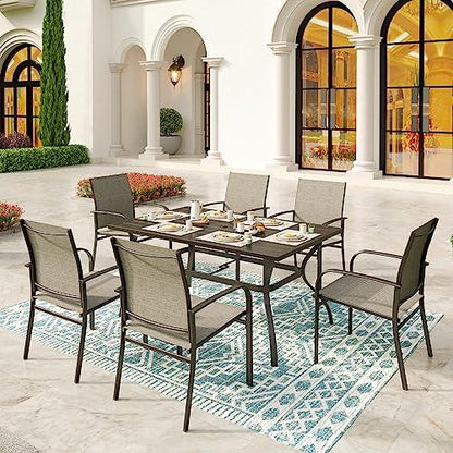 SUNSHINE VALLEY 6 Piece Brown Outdoor Dining Sets,Rectangular Steel Dining Table with 1.57" Umbrella Hole,Patio Dining Set for Outdoor Lawn Garden,Deck,Patio Table and Chairs 7 PCS. - CookCave