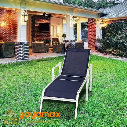 yoyomax Chaise Lounge Outdoor w/Adjustable Back in 5 Reclining Levels, Sturdy Metal Frame, Sunbathing Chair for Beach, Yard, Balcony, Poolside, Dark Blue - CookCave