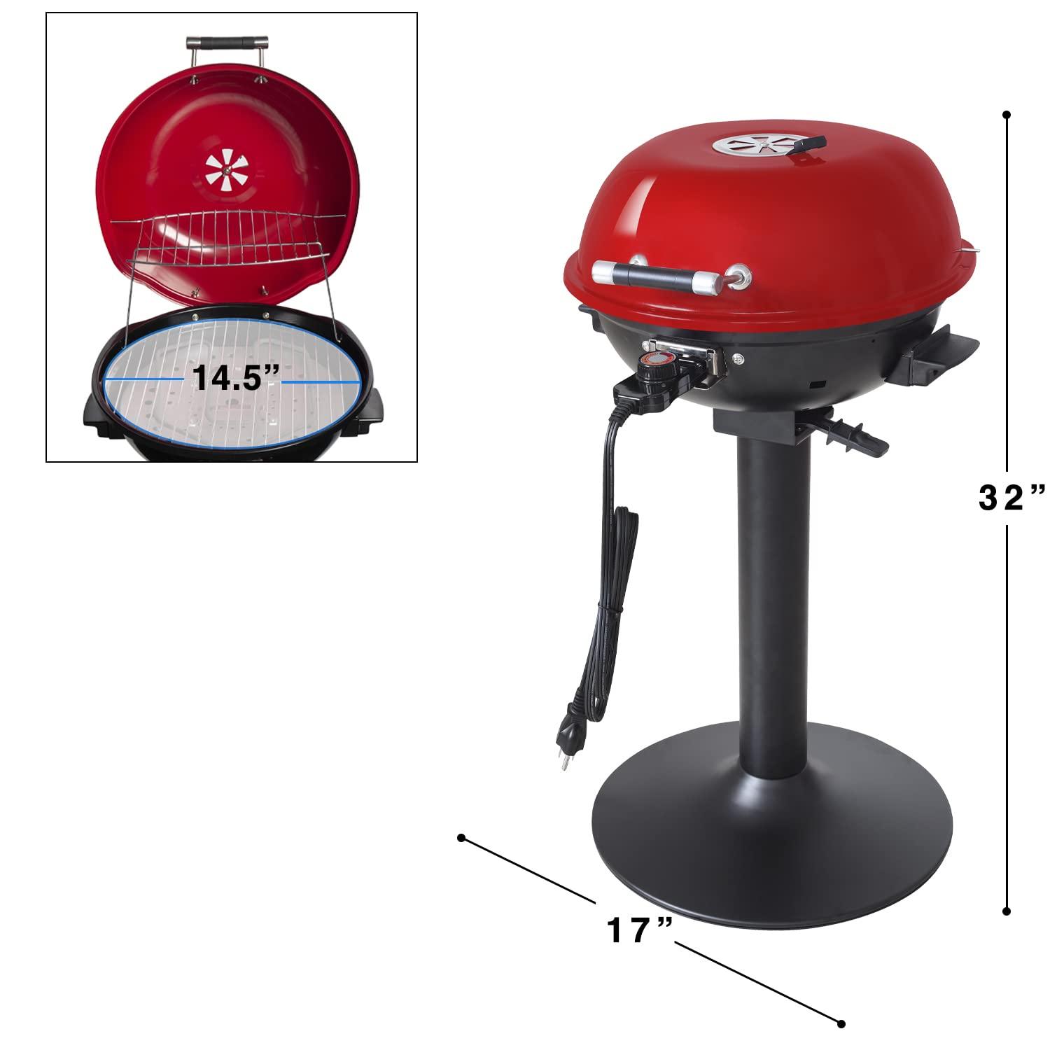 Homewell Electric BBQ Grill for Indoor & Outdoor Grilling with Warming Rack - Portable Patio Grill 1600 Watts (Red) - CookCave