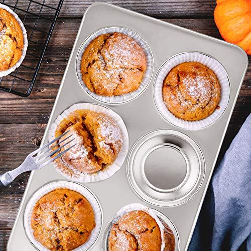 E-far Muffin Pan Set of 2, Stainless Steel Muffin Pan Tin for Baking, 6-Cup Metal Cupcake Pan Tray, Non-toxic & Healthy, Oven & Dishwasher Safe, Regular Size - 11.44 x 7.12 x 1.25 inch - CookCave