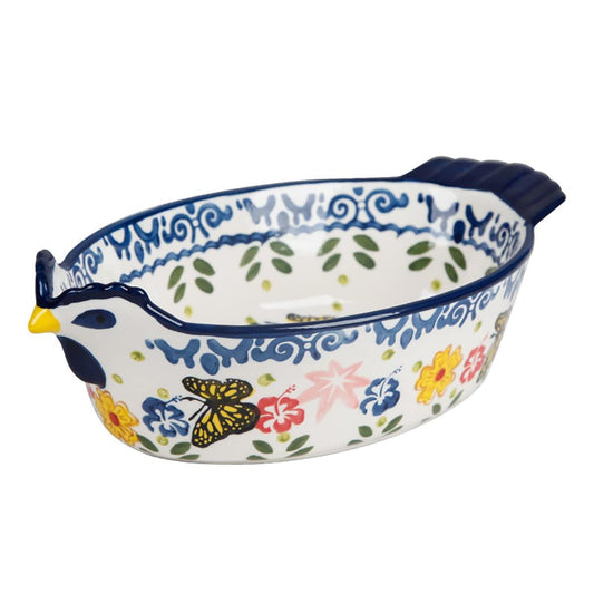 Bicuzat Vintage Butterfly and Flower Pattern Pie Pan, Chicken Shape Ceramic Bakeware Casserole Dish Baking Pan Bakers Lasagna Pans Soup Bowl Baking Dish for Oven to Table-Blue-25 OZ - CookCave