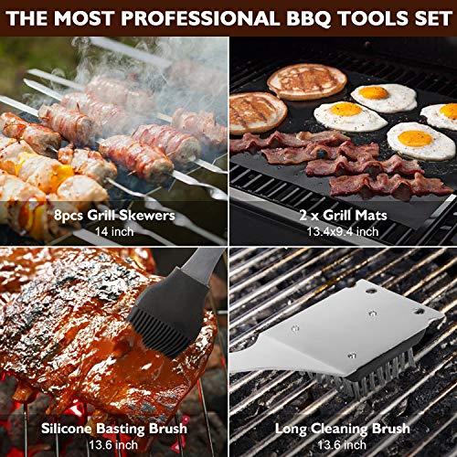 Birald Grill Set BBQ Tools Grilling Tools Set Gifts for Men, 34PCS Stainless Steel Grill Accessories with Aluminum Case,Thermometer, Grill Mats for Camping/Backyard Barbecue,Grill Utensils Set for Dad - CookCave