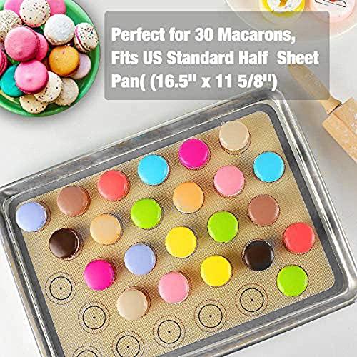 Macaron Silicone Baking Mat - Set of 2 Non Stick Silicon Macaroon Baking Sheet Cookie Liner(BPA Free/Reusable/Half Sheet),Perfect Cooking Kit for Macarons,Pastry,Cake and Bread Making (Grey) - CookCave