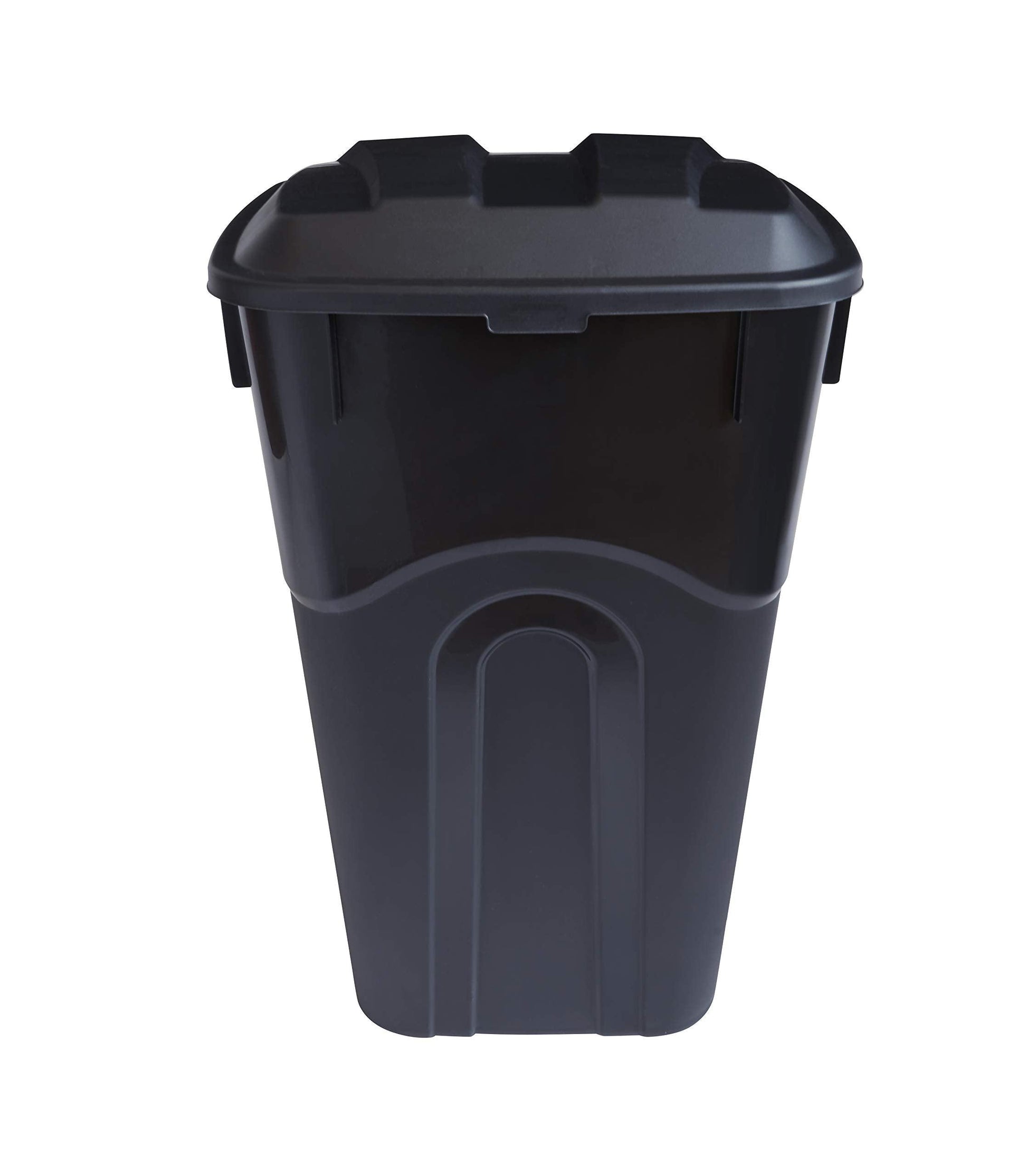 United Solutions 32 Gallon Outdoor Waste Garbage Bin with Attached Lid, Heavy-Duty Handles, Snap Lock , Wheeled Trashcan, Black - CookCave