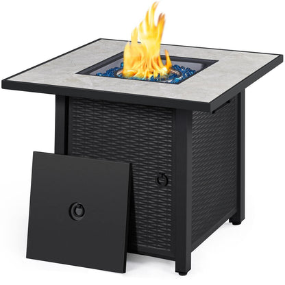 Yaheetech Fire Pit Table 30in Propane Fire Pit 50,000 BTU Square Gas Fire Pit with Ceramic Tabletop and Blue Fire Glass for Outdoor/Patio/Garden - CookCave
