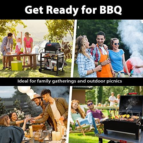 Feasto Portable Charcoal BBQ Grill Grates with Cast Iron Grill, Tabletop Charcoal Grill with 354 Sq. In Cooking Area, for Outdoor Camping and Picnic, Black, L26.8’’x W20’’x H21.3’’ - CookCave