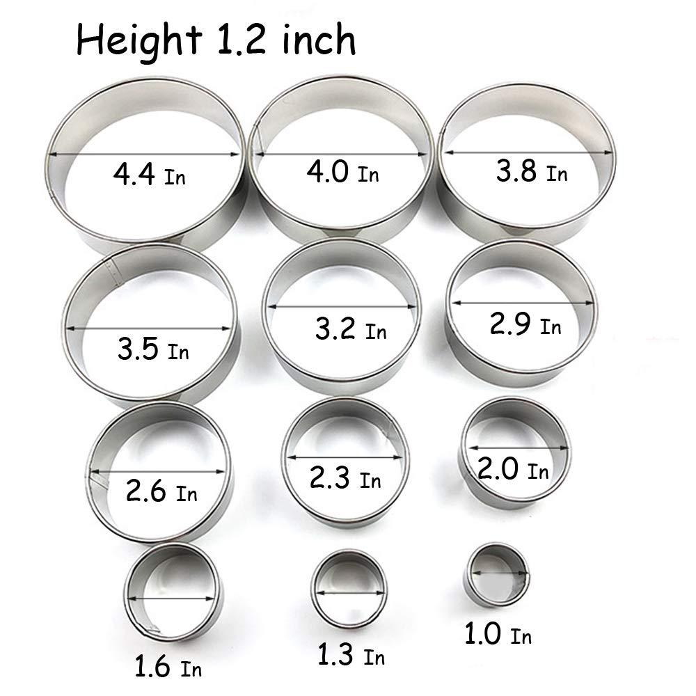 RIHAI Stainless Steel Round Cookie Cutter Set, 12 Circular Biscuit Cutters Round Donut Ring Molds for Baking 1.2 Inch Height - CookCave