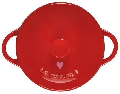 Le Creuset L'Amour Collection Stoneware Mini Round Cocotte, 8oz., Cerise with Heart Applique - CookCave