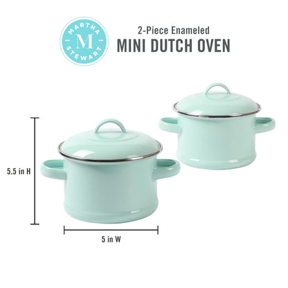 Martha Stewart Thayer 2-Pack 5.5" Enamel On Steel Mini Scratch Resistant Dutch Oven w/Lid - Martha Blue - CookCave