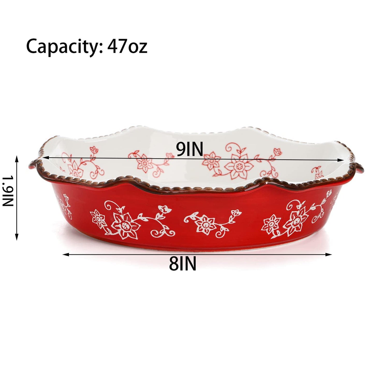 Cedilis Set of 2 Ceramic Pie Pan for Baking, 9 Inches Pie Plate, 47 Ounce Deep Dish Pie Pan, Round Baking Dish for Apple Pie, Pumpkin Pie, Red and Green - CookCave
