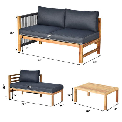 Tangkula L Shape Outdoor Furniture Set, 3 Piece Acacia Wood Patio Conversation Set, with 2 loveseats and Coffee Table, Garden Backyard Poolside Patio Seating Set - CookCave