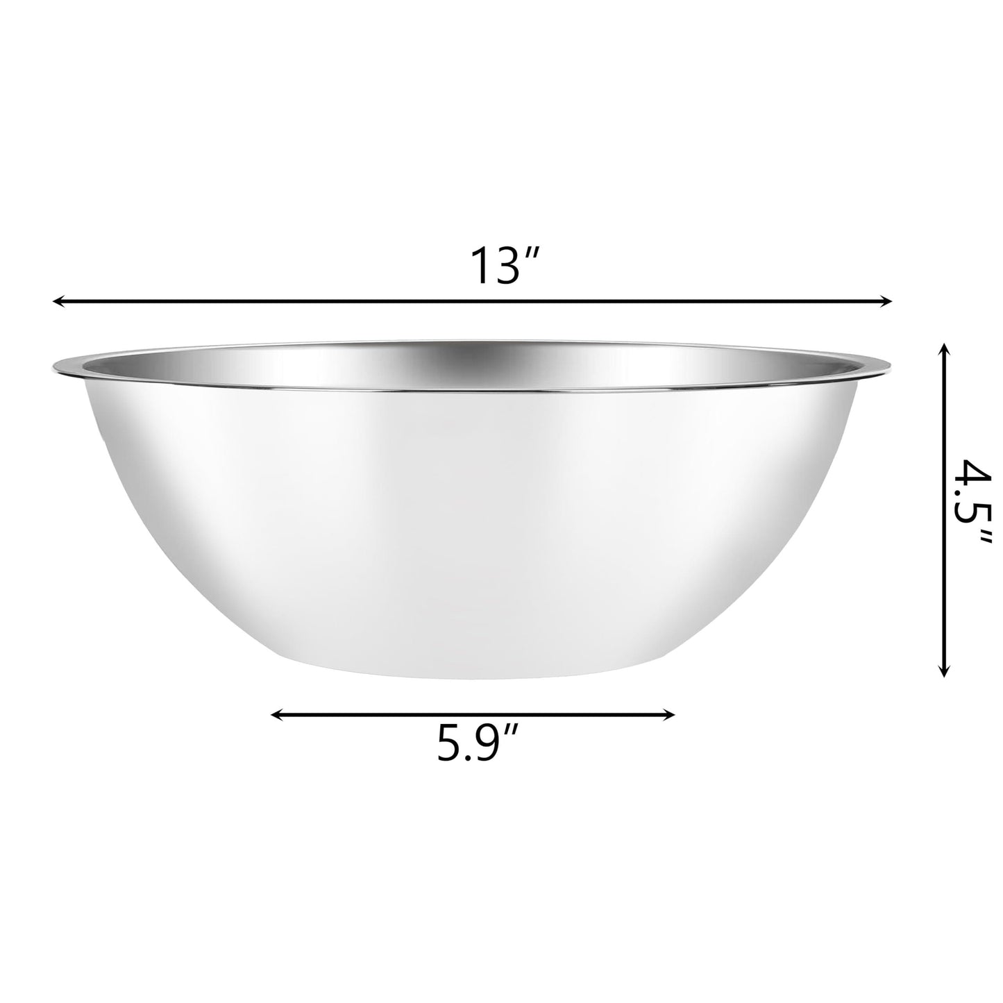 Suwimut 3 Pack Stainless Steel Mixing Bowls, 5 Quart Flat Base Stainless Steel Serving Bowls, 13 Inch Mirror Polish Large Metal Bowl Set for Kitchen Cooking, Baking, Prepping - CookCave