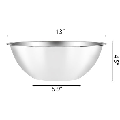 Suwimut 3 Pack Stainless Steel Mixing Bowls, 5 Quart Flat Base Stainless Steel Serving Bowls, 13 Inch Mirror Polish Large Metal Bowl Set for Kitchen Cooking, Baking, Prepping - CookCave