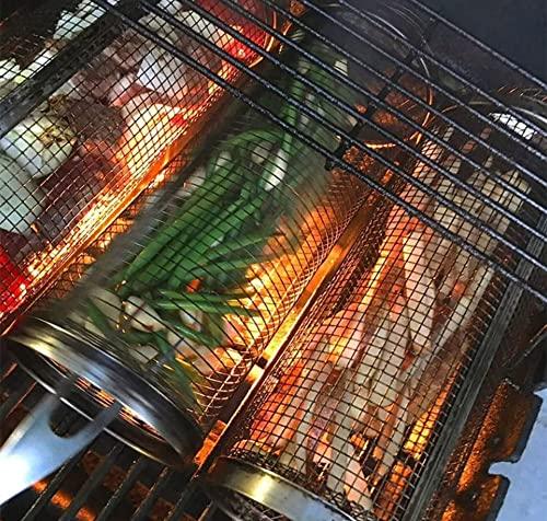 Rolling Grilling Basket - Rolling Grilling Basket for Outdoor Grilling, Round Stainless Steel Grilling Mesh, Camping Grill for Grilling Meat, Vegetables, Chips, Fish - Multipurpose Grilling Mesh - CookCave