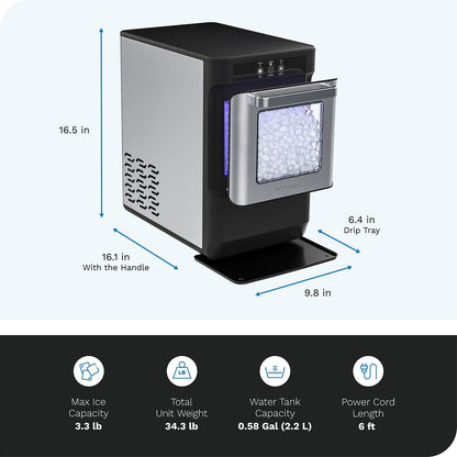 hOmeLabs Countertop Nugget Ice Maker - Stainless Steel with Touch Screen - Portable and Compact - Chewable Nugget Ice Machine - Produces Up to 44lb of Ice Per Day - CookCave