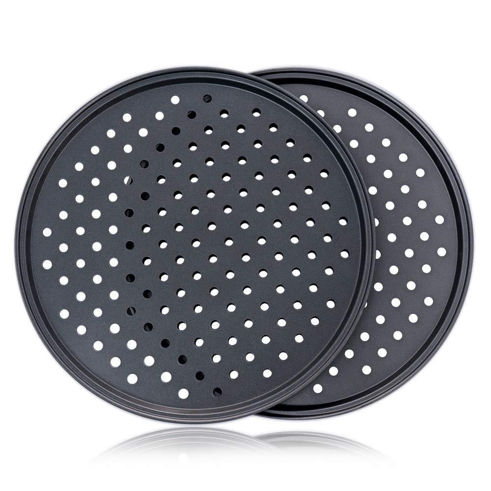 Destinymd Pizza Pan With Holes, 2 Pack Carbon Steel Perforated Non-Stick Tray Tool Crispy 12inch Round for Home Kitchen, Dark Gray - CookCave