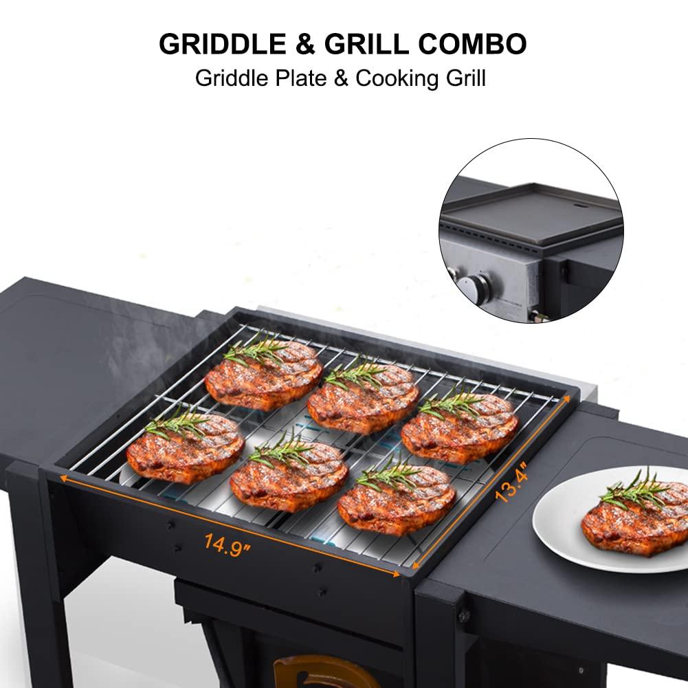 Camplux Flat Top Gas Grill, 22,000 BTU Barbecue Grill, Propane Griddle Grill Combo, 2 Burner Griddle with Lid, BBQ Grill for Outdoor Cooking, Camping, Backyard Parties, RV Travel - CookCave