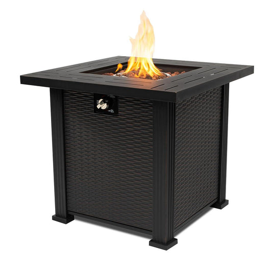 AJ Enjoy 28'' Propane Fire Pit Table, 50,000 BTU Fire Table with Steel Lid, Big Legs, Laval Rocks. - CookCave