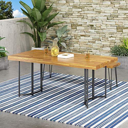 Christopher Knight Home Samuel Outdoor Modern Industrial Acacia Wood Dining Table, Teak and Black - CookCave