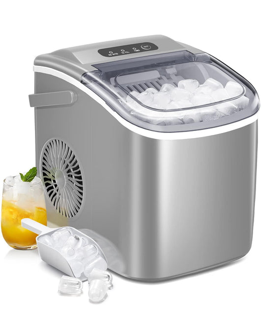AGLUCKY Ice Makers Countertop,Portable Ice Maker Machine with Handle,Self-Cleaning Ice Maker, 26Lbs/24H, 9 Ice Cubes Ready in 8 Mins, for Home/Office/Kitchen(Grey) - CookCave