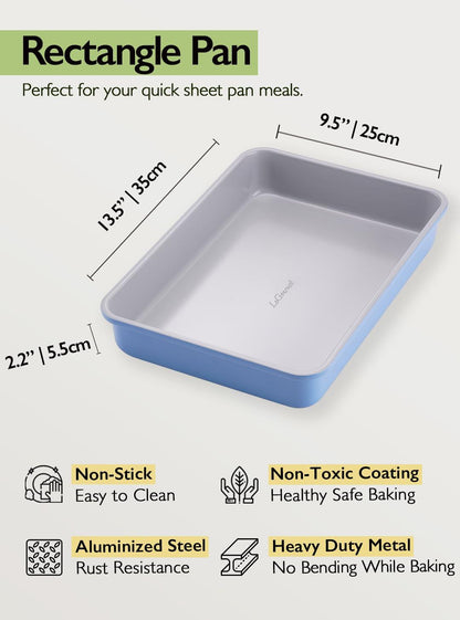 LeGourmet Nonstick Rectangle Baking Pan 9x13 Inch, Ceramic Coating, Non-Toxic, Rust Resistant Aluminized Steel, Perfect Baking Dish for Brownie Cake, Roasting, Lasagna - Cyan - CookCave