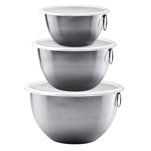 Tovolo Stainless Steel, Set of 3 Mixing Tight-Seal Dishwasher-Safe Metal Bowls with BPA-Free Lids for Food Storage, Stainless Steel - CookCave