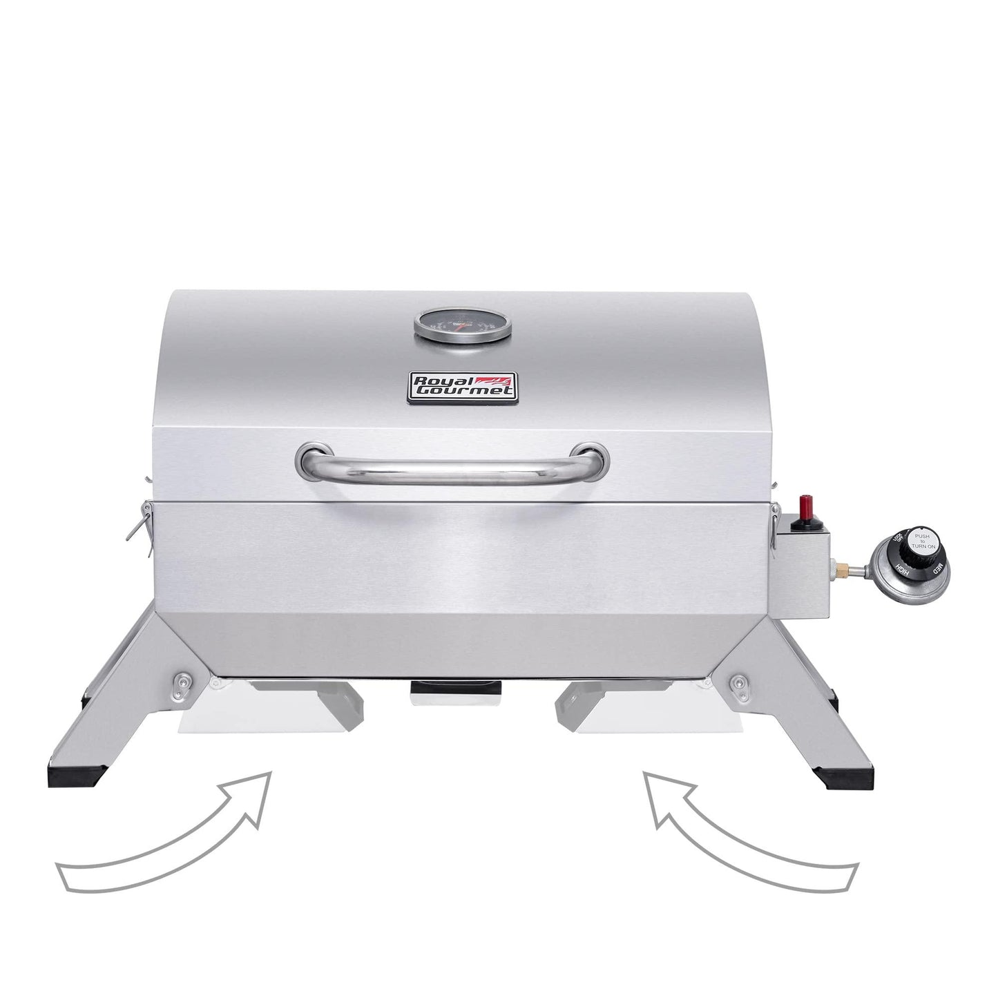 Royal Gourmet GT1001 Stainless Steel Portable Grill, 10000 BTU BBQ Tabletop Gas Grill with Folding Legs and Lockable Lid, Outdoor Camping, Deck and Tailgating, Silver - CookCave