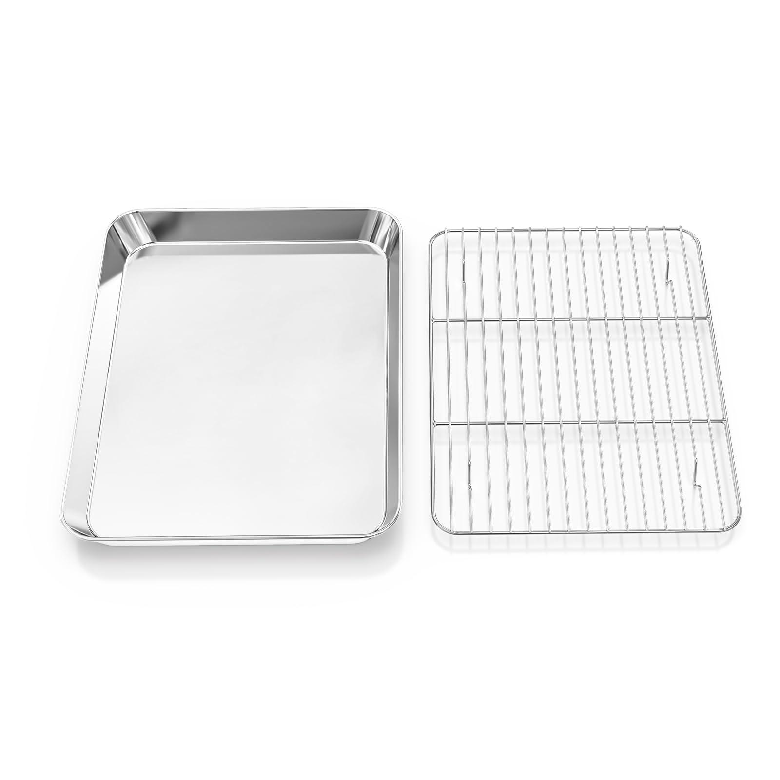 Fire More Baking Sheet and Cooling Rack Set, 2PCS Stainless Steel Cookie Sheets for Baking with Baking Rack, Size 12 x 10 x 1 Inch, Non Toxic & Heavy Duty & Easy Clean Baking Pan Tray for Toaster Oven - CookCave