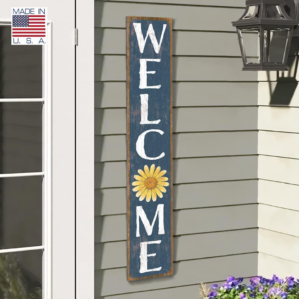 My Word! Welcome Yellow Daisy Porch Board Welcome Sign and Porch Leaner for Front Door Porch Deck Patio or Wall - Indoor Outdoor Spring Farmhouse Rustic Vertical Porch and Yard Decor – 8”x46.5” - CookCave