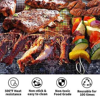 Grill Mesh Mat Set of 3 - Heavy Duty BBQ Non-stick Cooking Sheet Liners Reusable Teflon Barbecue Grilling Net for Outdoor Smoker, Pellet, Gas, Charcoal Grills - 11.8x13.8 - CookCave