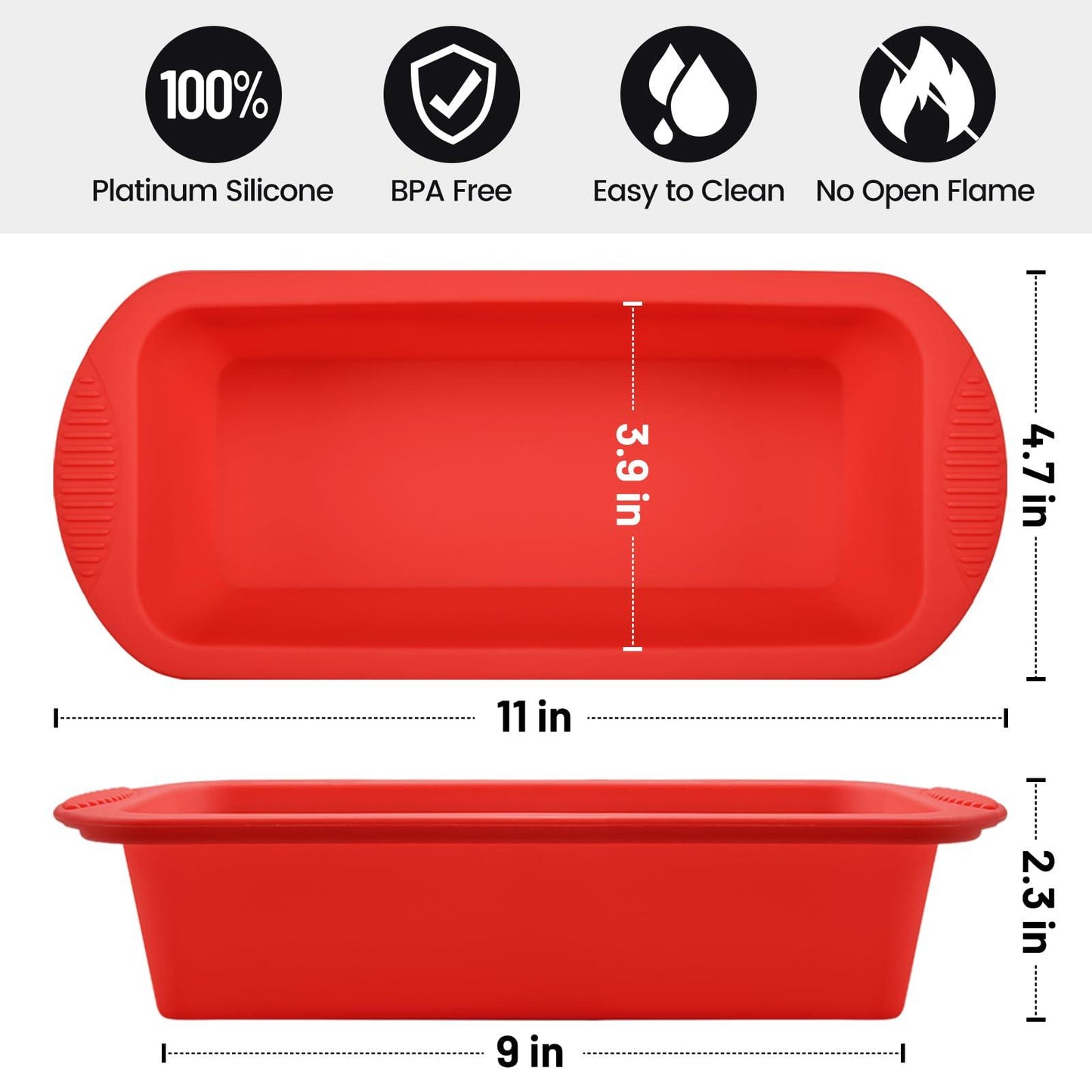 CAKETIME Silicone Bread Loaf Pan, Nonstick BPA Free 9 x 3.9 x 2.3 inch Silicone Baking Molds for Homemade Loaf, Bread, Meatloaf, Cake, Sandwiches Set of 3 - CookCave