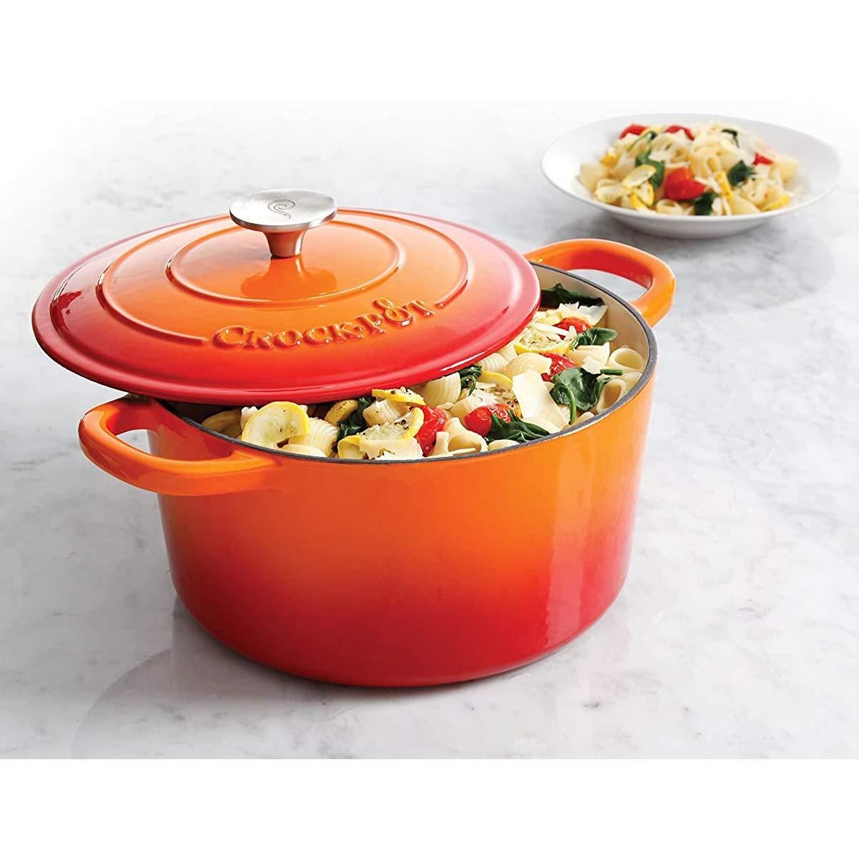 Crock-Pot Artisan Round Enameled Cast Iron Dutch Oven, 5-Quart, Sunset Orange - CookCave