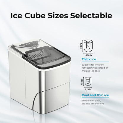 Ice Makers Countertop, Self-Cleaning Function, Portable Electric Ice Cube Maker Machine, 9 Pellet Ice Ready in 6 Mins, 26lbs 24Hrs with Ice Bags and Scoop Basket for Home Bar Camping RV(Silver) - CookCave