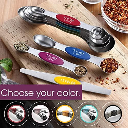 Spring Chef 8-pc Magnetic Measuring Spoon Set, Stainless Steel with N45 Magnets, Fits Spice Jars, BPA Free - CookCave