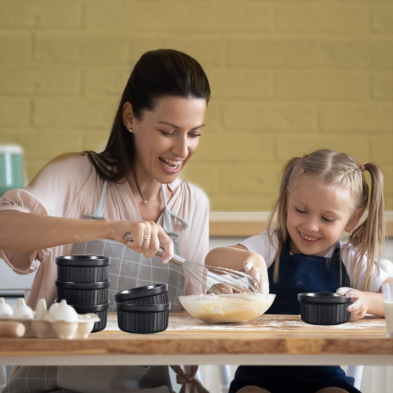 Yachi Black Souffle Ramekins: 4oz 6 Pieces Ceramic Baking Ramekin Set Oven Safe Stoneware Bakeware Serving for Sauces Dipping | Onion Soup | Lava Cake | Flan | Creme Brulee | Pudding | Mini Custard - CookCave