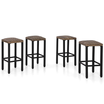 PHI VILLA Outdoor Bar Stools Set of 4, 26” Wicker Seat Counter Height Backless Barstools, Metal Frame Bar Chairs for Patio Kitchen & Dining - CookCave