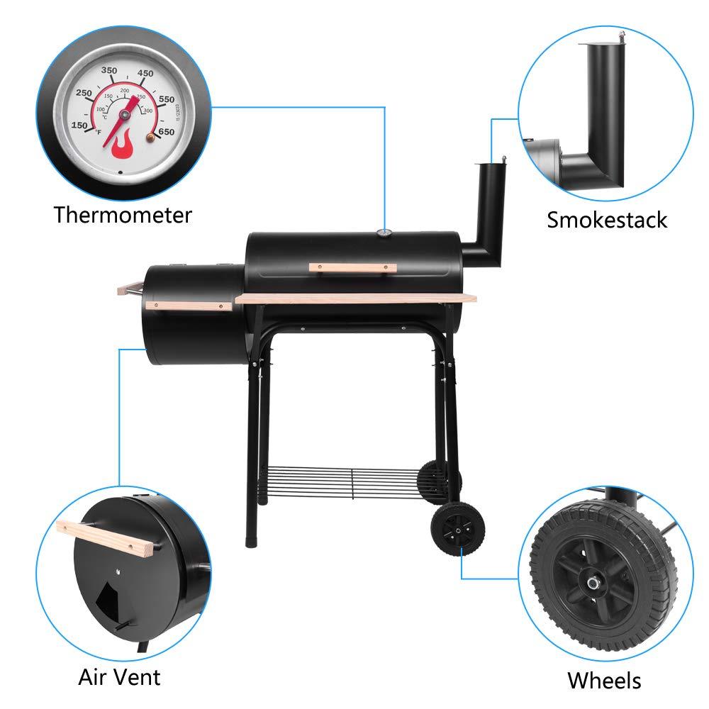 Barbecue Grill Cookers,Grill Oil Drum Charcoal Furnace,44 Inch Charcoal Grill and Offset Smoker, Portable Backyard Steel BBQ Oven with Wheels, Outdoor Patio Barbecue Cooker with Side Fire Box for Camping, Picnic, Party - CookCave