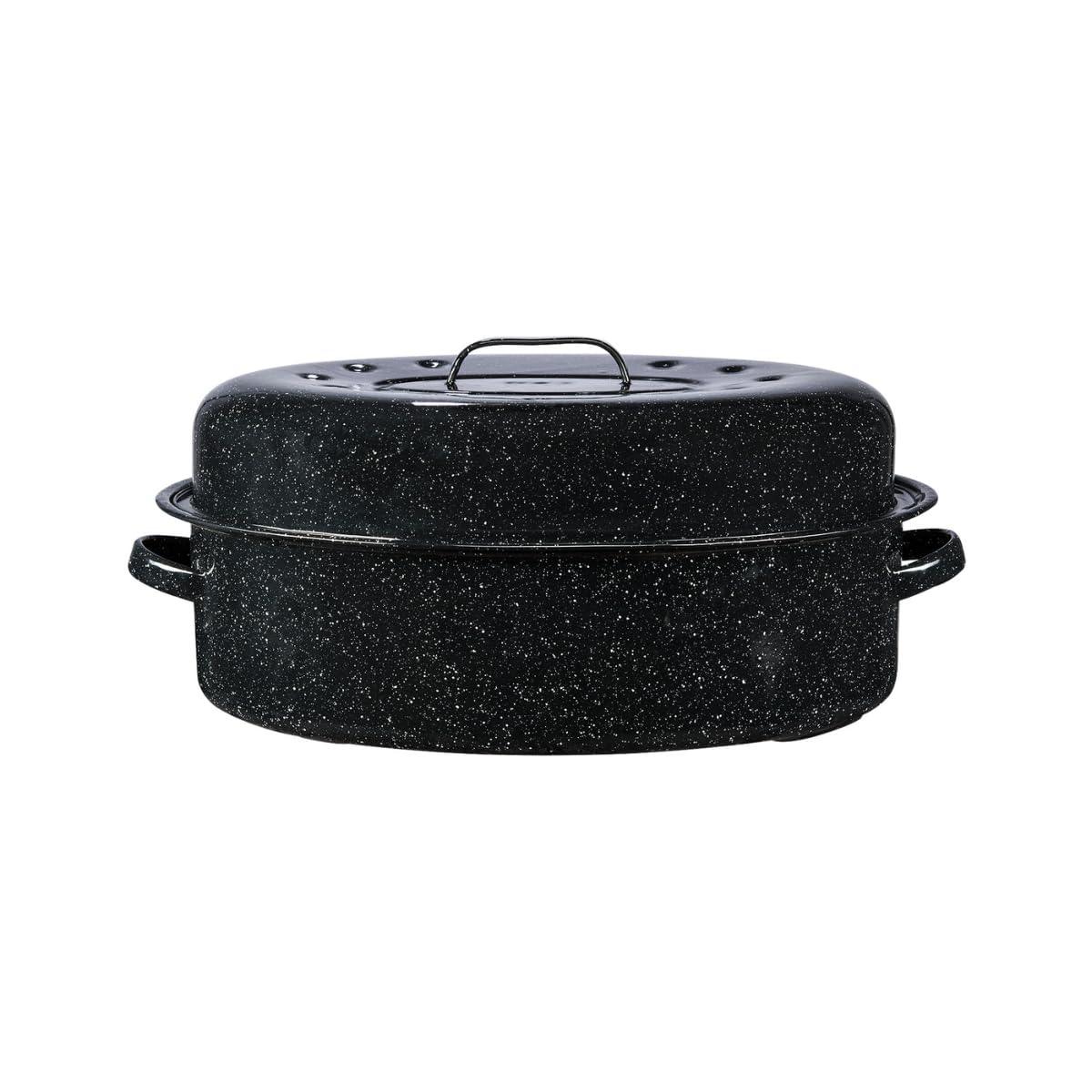 Granite Ware 19 inch oval roaster with Lid design to accommodate up to 20 lb poultry/roast. Resists up to 932°F - CookCave