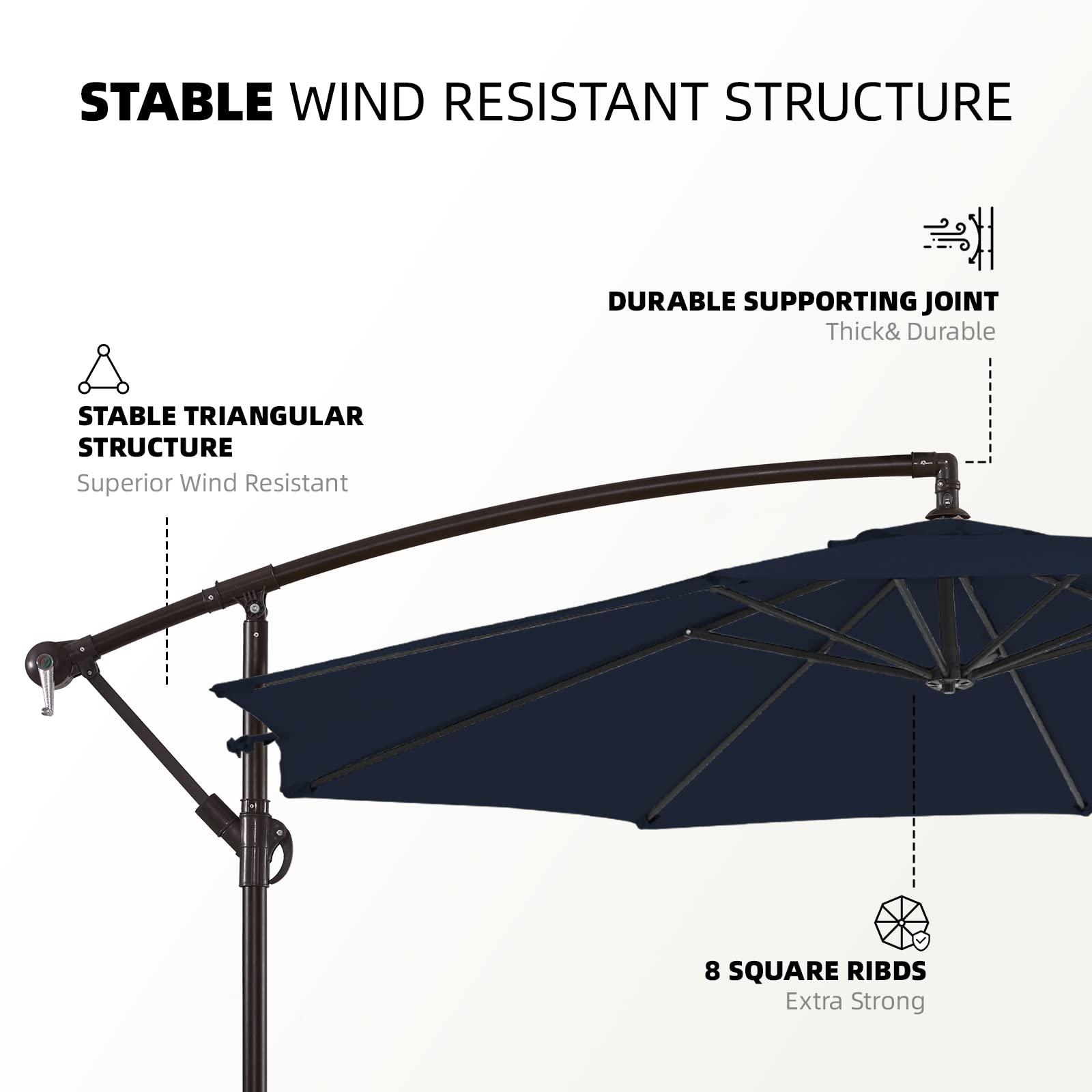 wikiwiki 10ft Patio Umbrellas Offset Outdoor Cantilever hanging Umbrellas w/Infinite Tilt, Fade Resistant Waterproof RECYCLED FABRIC Canopy & Cross Base, for Yard, Garden & Deck (Navy Blue) - CookCave