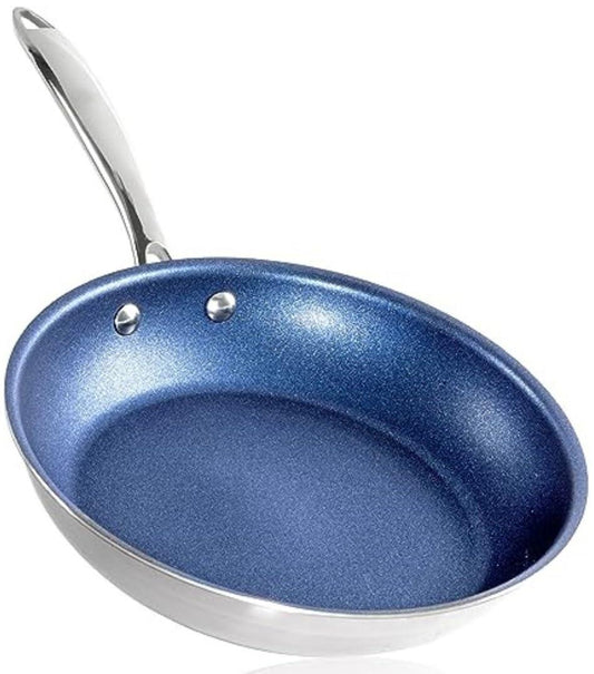 Granitestone 10 Inch Stainless Steel Non Stick Frying Pan, Blue, Induction/Oven/Dishwasher Safe - CookCave