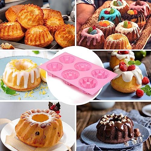 HUAKENER 2 Pcs Mini Bundt Cake Pan, 6-Cavity Fluted Tube Cake Pan, Non-stick Silicone Baking Mold for Cupcakes, Donuts, Cornbread, Brownies, Jellies - CookCave