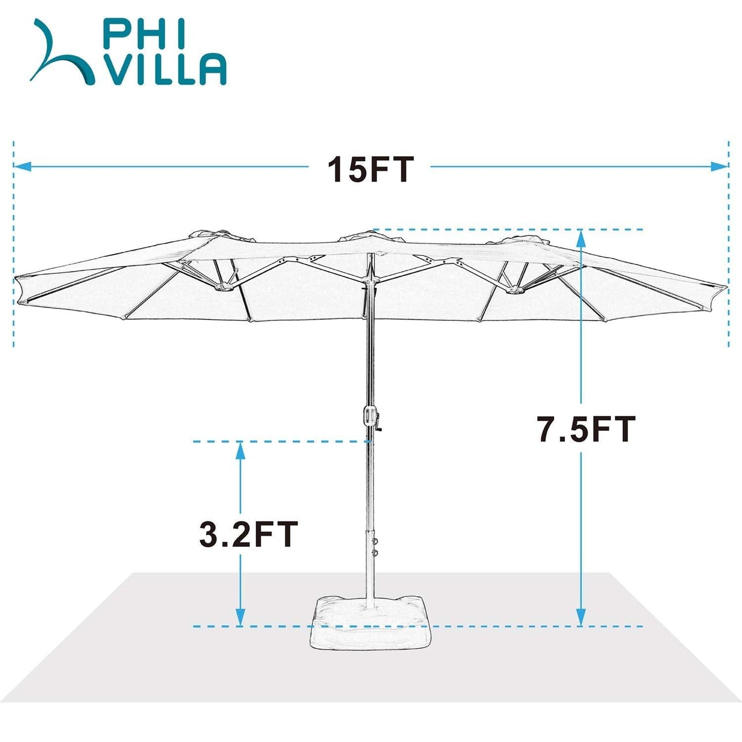 PHI VILLA 15ft Large Patio Umbrellas with Base Included, Outdoor Double-Sided Rectangle Market Umbrella with Crank Handle, for Poolside Lawn Garden, Beige - CookCave