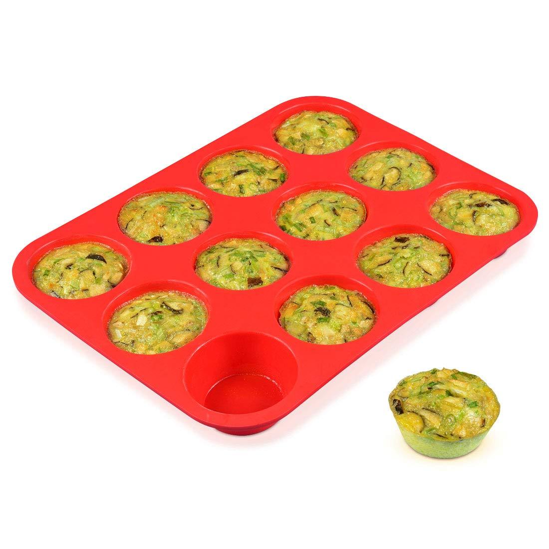 CAKETIME 12 Cups Silicone Muffin Pan - Nonstick BPA Free Cupcake Pan 1 Pack Regular Size Silicone Mold - CookCave