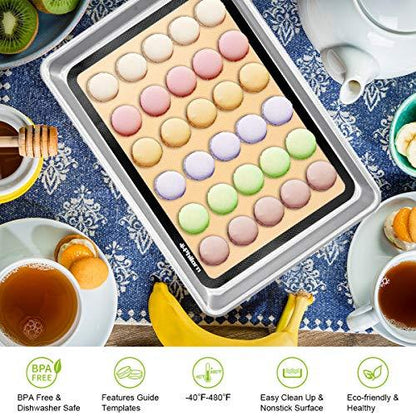 Philorn Silicone Baking Mat Set, 16.5" x 11.42" Macaron Baking Mat, Non-Stick Baking Mat with Baking Tools, 2 Pack Food Safe Baking Silicone Mat, Reusable Baking Mat for Oven, Cookie, Bread - CookCave